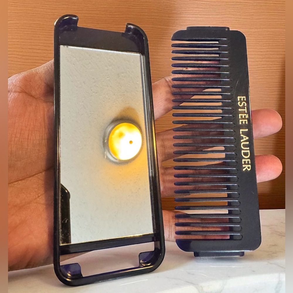 Vintage ESTEE LAUDER Comb Mirror Set Travel Size 5” Purse Vacation Travel Mini